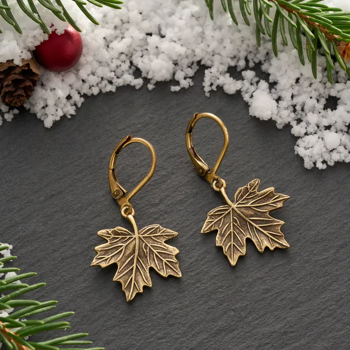 Chadds Ford Jewelry Earrings Gold Leverback Vintage Maple Leaf Earrings