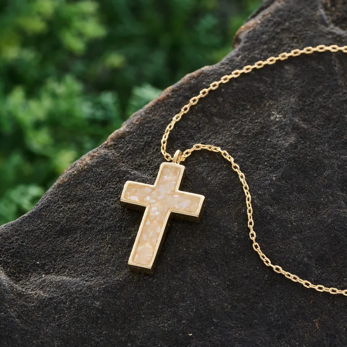 Chadds Ford Jewelry Necklaces Gold Sterling Silver Mother of Pearl Cross Necklace