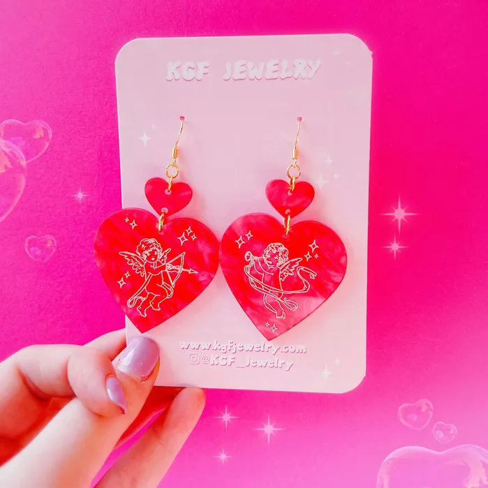 Cherub Hearts Valentines Day Acrylic Earrings KGF Jewelry Earrings