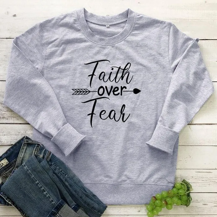 Christian Sweatshirt br Faith Over Fear Lords Guidance Earrings