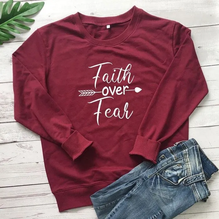 Christian Sweatshirt br Faith Over Fear Lords Guidance Earrings