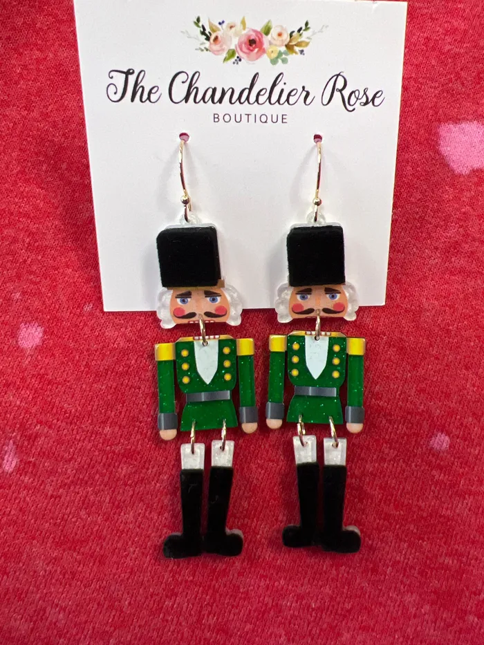 CHRISTMAS GREEN NUTCRACKER DANGLE HOOK EARRINGS YKT Earrings