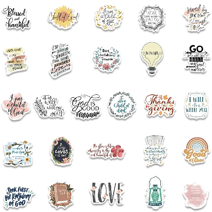 Classic Christian Phrase Sticker Set 50 Stickers Lords Guidance Earrings