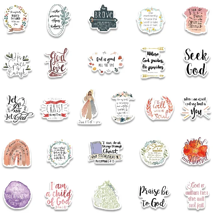 Classic Christian Phrase Sticker Set 50 Stickers Lords Guidance Earrings