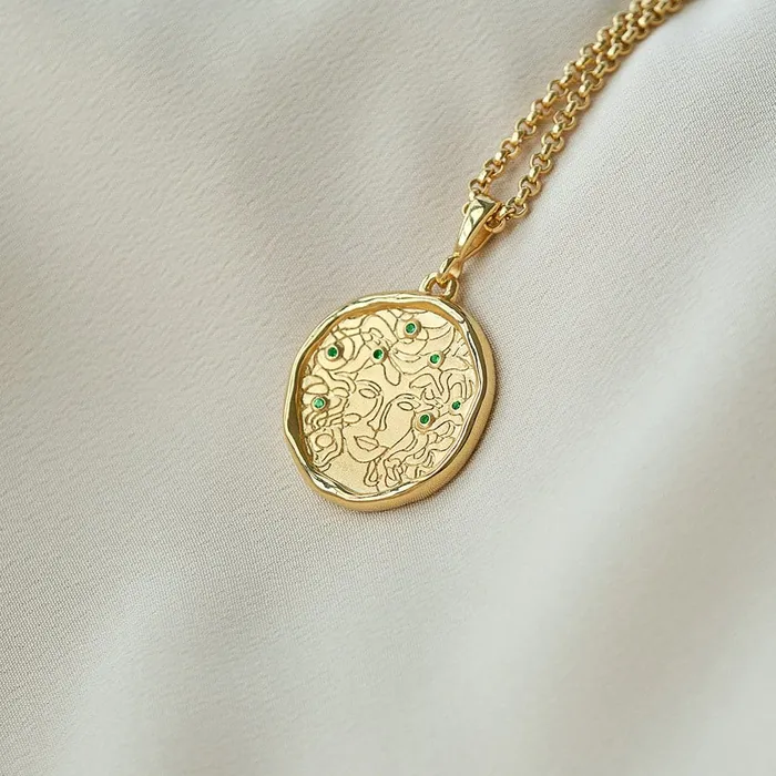 COMMON ERA Necklaces Medusa 7 Emerald Medallion Necklace