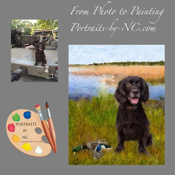 Custom Pet Portrait Dog Portrait Water Spaniel Digital Portrait Portraits by NC Necklaces