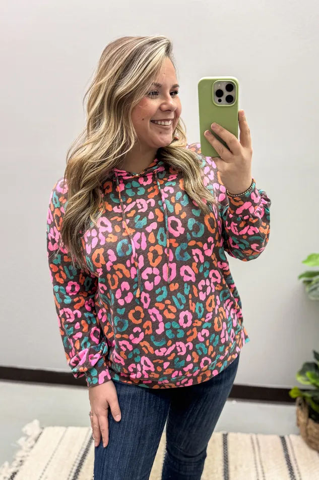Dear Scarlett Earrings Multi Leopard Print Hoodie Pullover Top