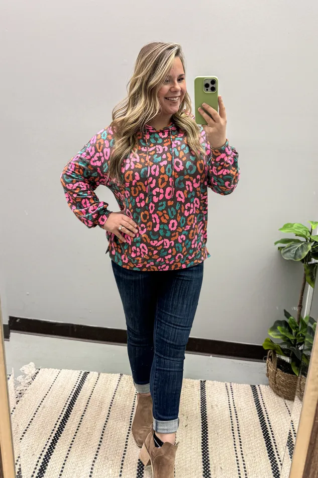 Dear Scarlett Earrings Multi Leopard Print Hoodie Pullover Top