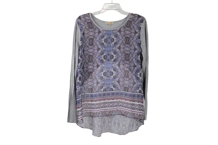 Democracy Gray Purple Shirt L Democracy Earrings