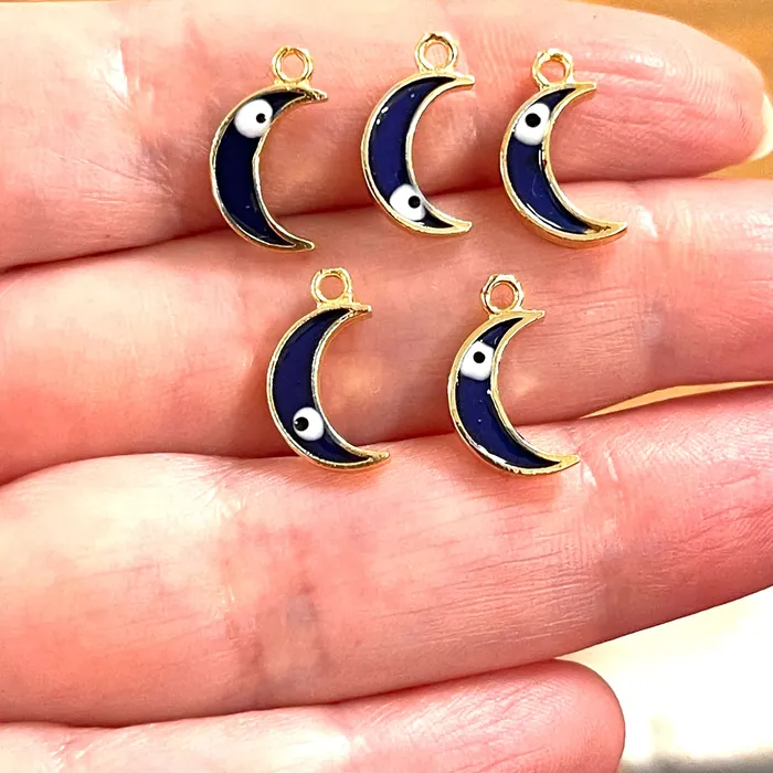 Earrings 24Kt Gold Plated Brass Crescent Charms With Eye Gold Plated Navy Blue Crescent Enamelled Charms 5 pcs in a pack Peppy Beads Earrings 24Kt Gold Plated Brass Crescent Charms With Eye Gold Plated Navy Blue Crescent Enamelled Charms 5 pcs in a pack Peppy Beads