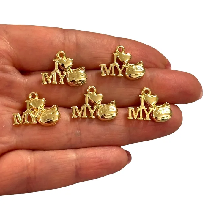 Earrings 24Kt Gold Plated Cat Charms Gold Cat Collection Charms 5 pcs in a pack Peppy Beads Earrings 24Kt Gold Plated Cat Charms Gold Cat Collection Charms 5 pcs in a pack Peppy Beads