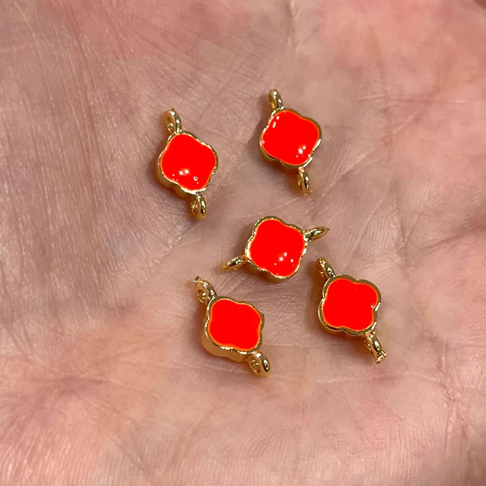 Earrings 24Kt Shiny Gold Plated Neon Orange Enamelled Clover Connector Charms Peppy Beads Earrings 24Kt Shiny Gold Plated Neon Orange Enamelled Clover Connector Charms Peppy Beads