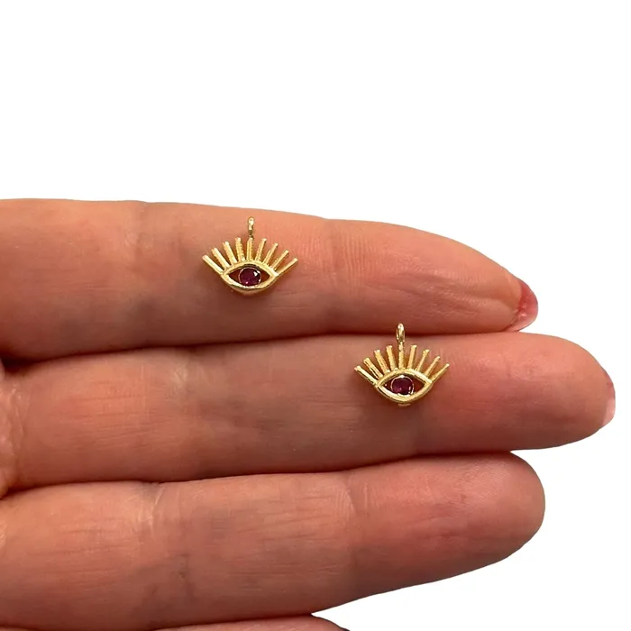 Earrings 24Kt Shiny Gold Plated Ruby Eye Zirconia Charms 2 pcs in a pack Peppy Beads Earrings 24Kt Shiny Gold Plated Ruby Eye Zirconia Charms 2 pcs in a pack Peppy Beads