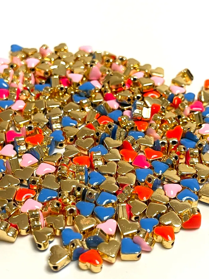 Earrings 24Kt Shiny Gold Plated Sugar Pink Enamelled Heart Spacer Charms 5 pcs in a pack Peppy Beads