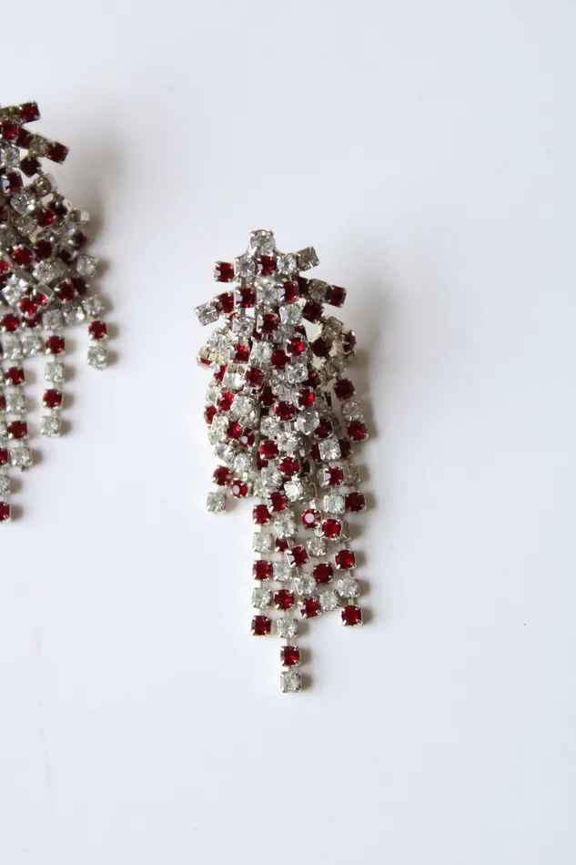 Earrings Afterthoughts Afterthoughts Vintage Red Clear Stone Stud Chandelier Earrings