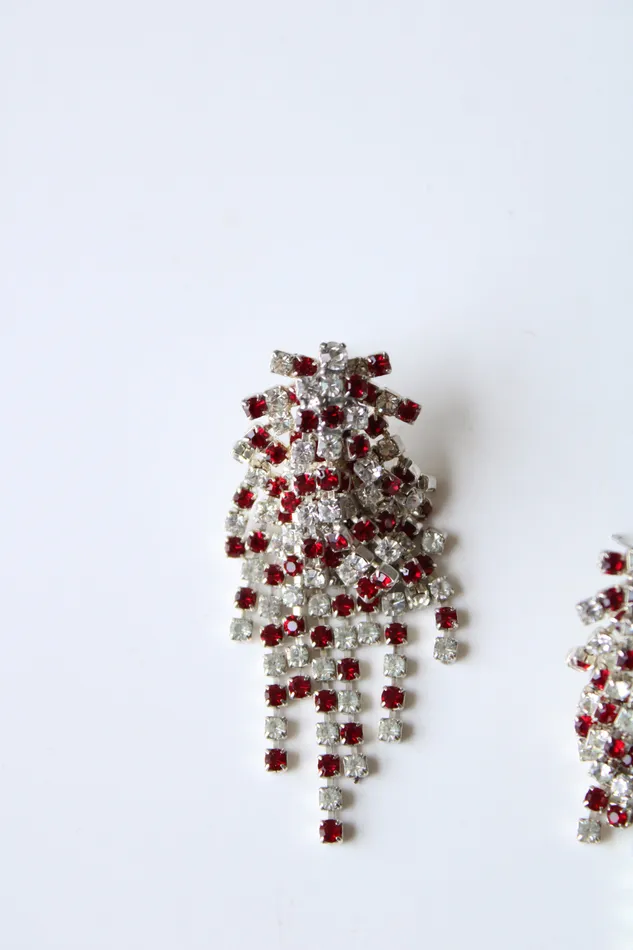 Earrings Afterthoughts Afterthoughts Vintage Red Clear Stone Stud Chandelier Earrings