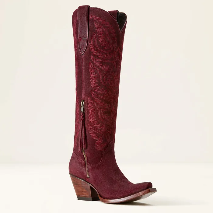 Earrings ARIAT WOMENS LARAMIE STRETCHFIT SUEDE WESTERN BOOT BURGUNDY Ariat
