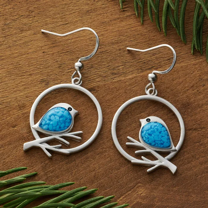 Earrings Blue Glass Birdie Branch Earrings Chadds Ford Jewelry