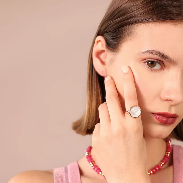 Earrings Bronzallure Anello Chevalier Grande con Pietra Naturale Piatta