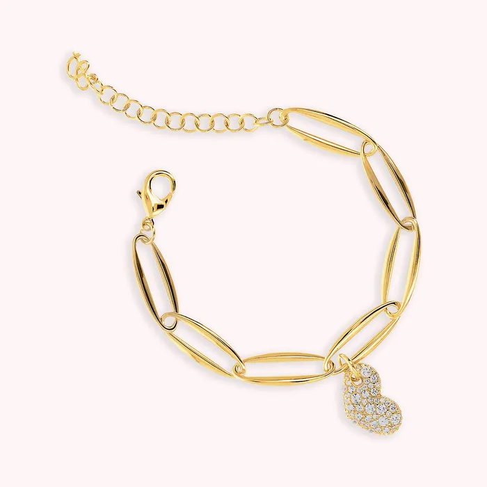 Earrings Bronzallure Bracciale Golden Maglie Marquise e Cuore in Pav di Cubic Zirconia