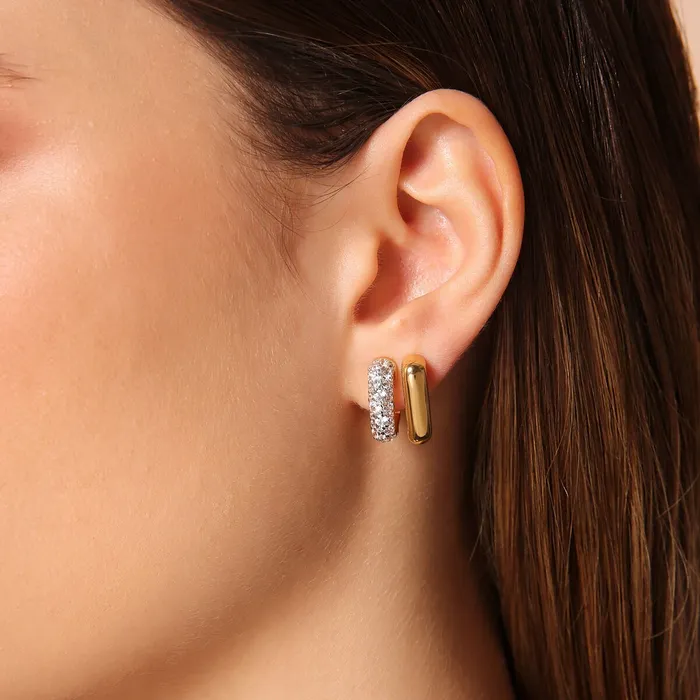 Earrings Bronzallure Orecchini a Lobo Golden Quadrati con Pav in Cubic Zirconia