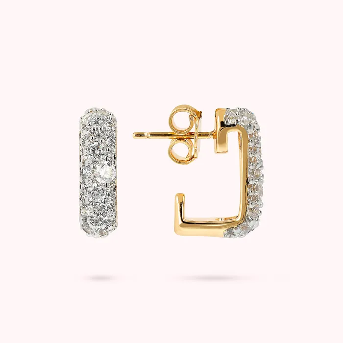Earrings Bronzallure Orecchini a Lobo Golden Quadrati con Pav in Cubic Zirconia