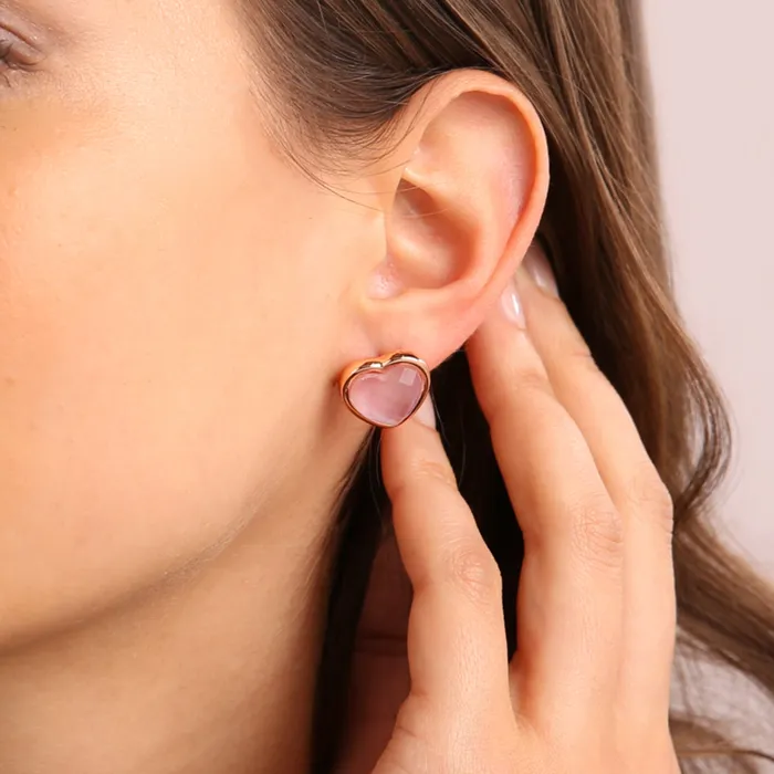 Earrings Bronzallure Orecchini Cuore a Lobo in Pietra Naturale Sfaccettata