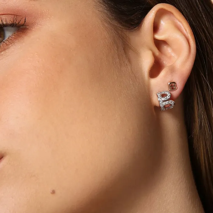Earrings Bronzallure Orecchino a Lobo con Lettera Pav in Cubic Zirconia