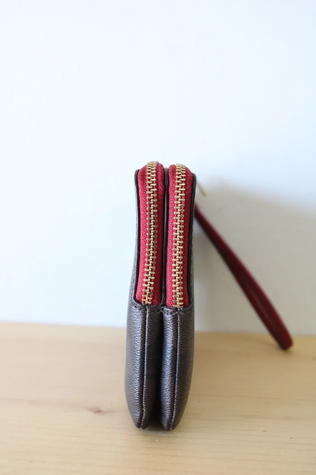 Earrings Coach Coach Brown Monogram Red Trim Corner Zip Wristlet Wallet