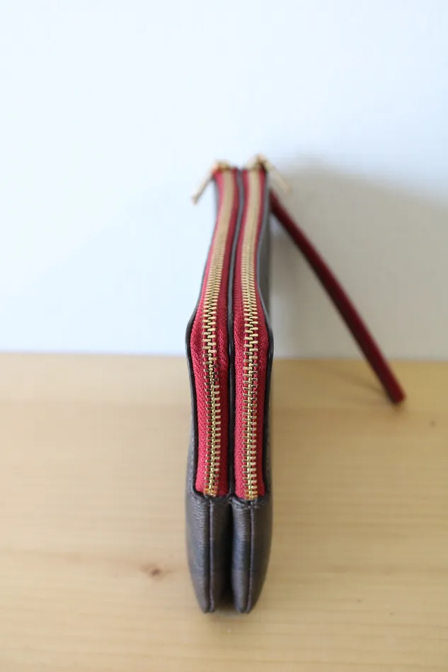 Earrings Coach Coach Brown Monogram Red Trim Corner Zip Wristlet Wallet
