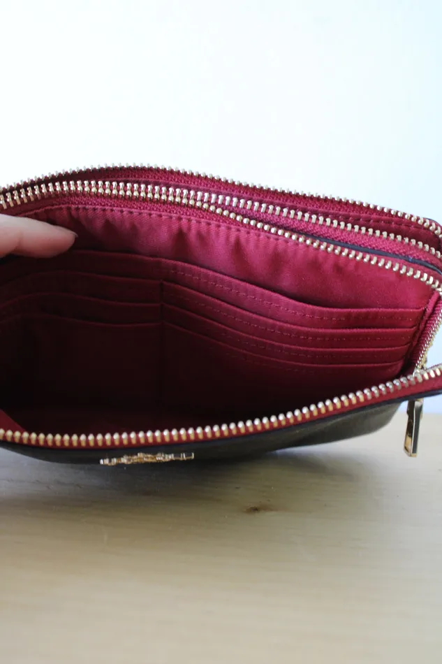 Earrings Coach Coach Brown Monogram Red Trim Corner Zip Wristlet Wallet