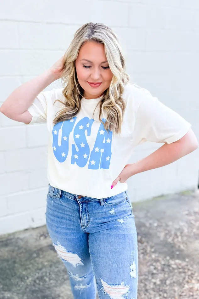 Earrings DE Wholesale USA Star Blue Graphic Tee Cream