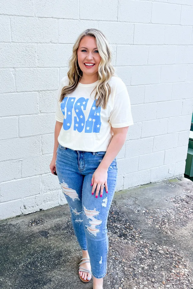 Earrings DE Wholesale USA Star Blue Graphic Tee Cream