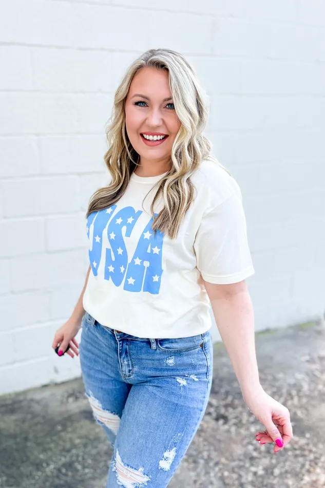 Earrings DE Wholesale USA Star Blue Graphic Tee Cream