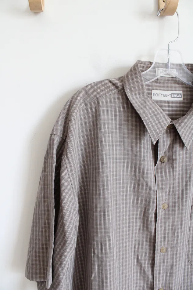 Earrings Eighty Eight USA Eighty Eight USA Brown Plaid Button Down Shirt XL