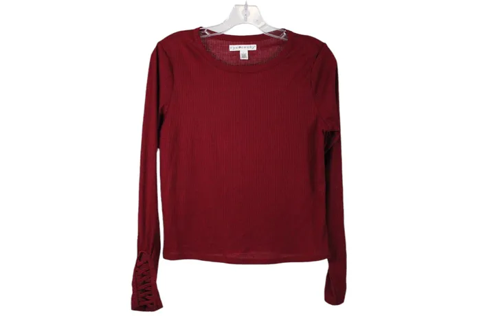 Earrings Eye Candy Red Rib Long Sleeved Top L Eye Candy