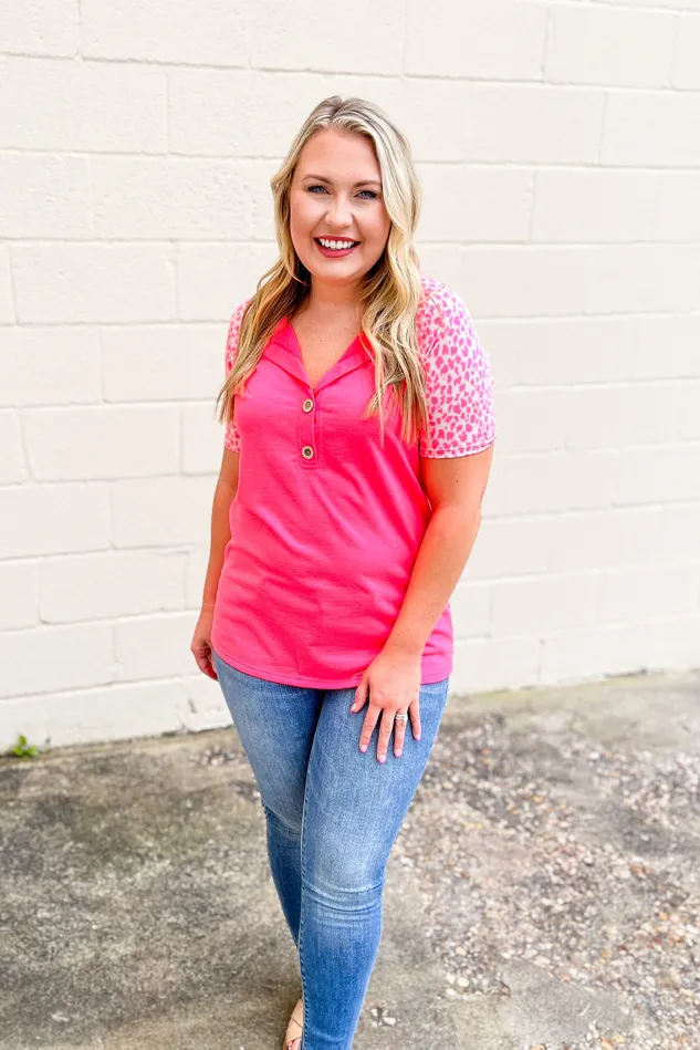Earrings Heimish Set and Ready Spotted Sleeve Button Top Neon Pink