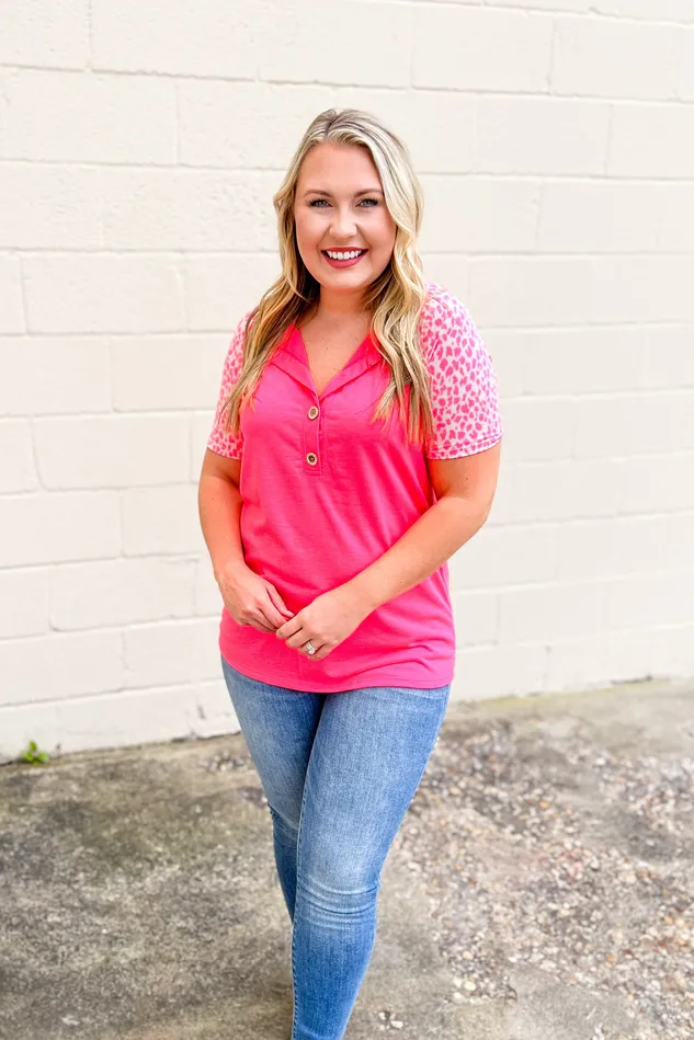 Earrings Heimish Set and Ready Spotted Sleeve Button Top Neon Pink
