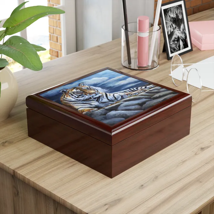 Earrings JewelryKeepsake Box Bengal Tiger Square Lacquer Box Portraits by NC