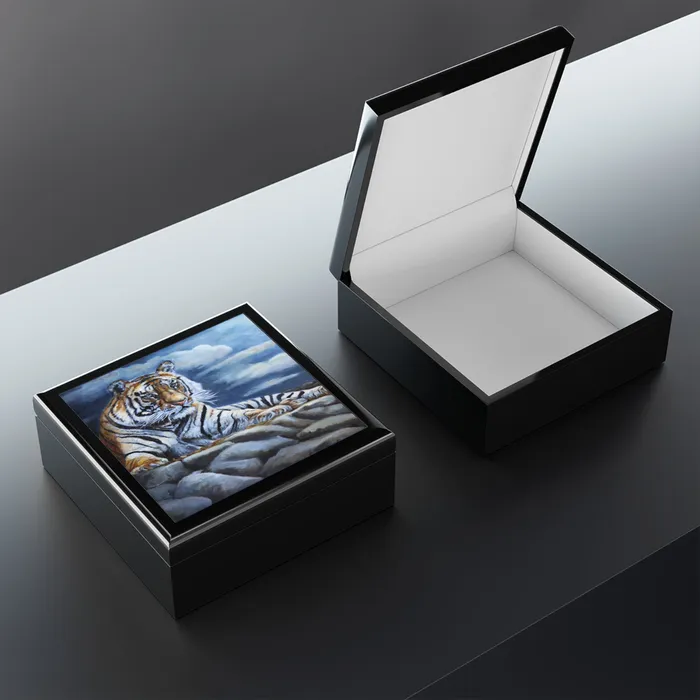 Earrings JewelryKeepsake Box Bengal Tiger Square Lacquer Box Portraits by NC