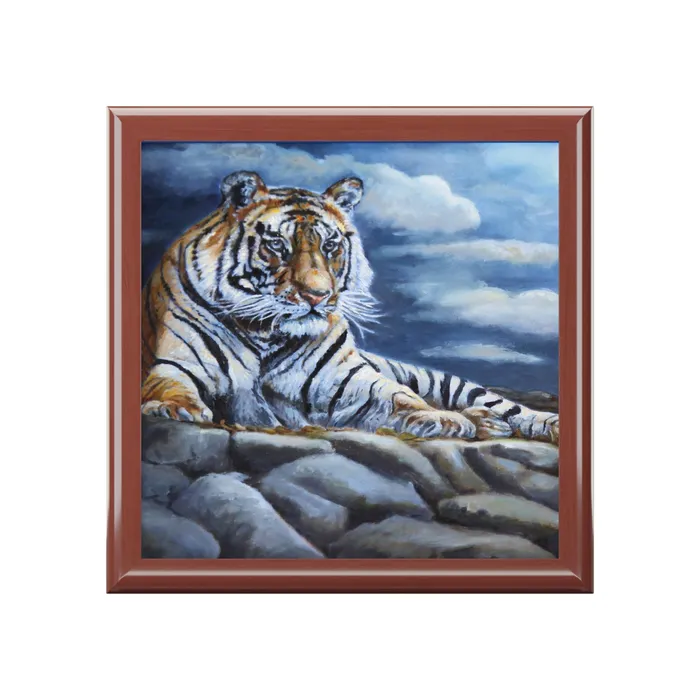 Earrings JewelryKeepsake Box Bengal Tiger Square Lacquer Box Portraits by NC