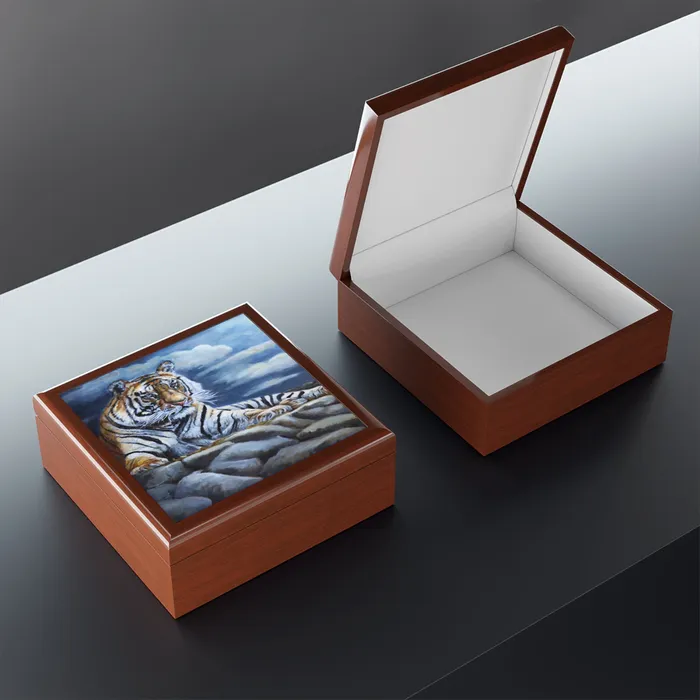 Earrings JewelryKeepsake Box Bengal Tiger Square Lacquer Box Portraits by NC