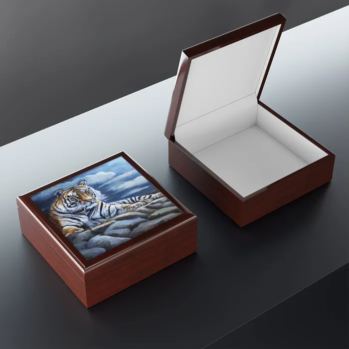 Earrings JewelryKeepsake Box Bengal Tiger Square Lacquer Box Portraits by NC