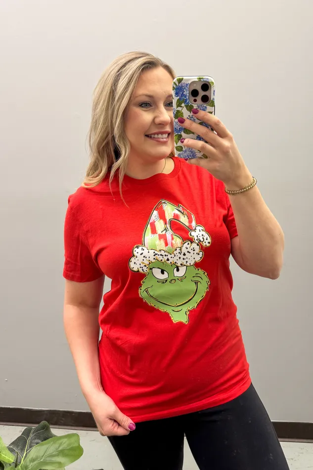 Earrings JL Franklins Green Man Christmas Graphic Tee Red