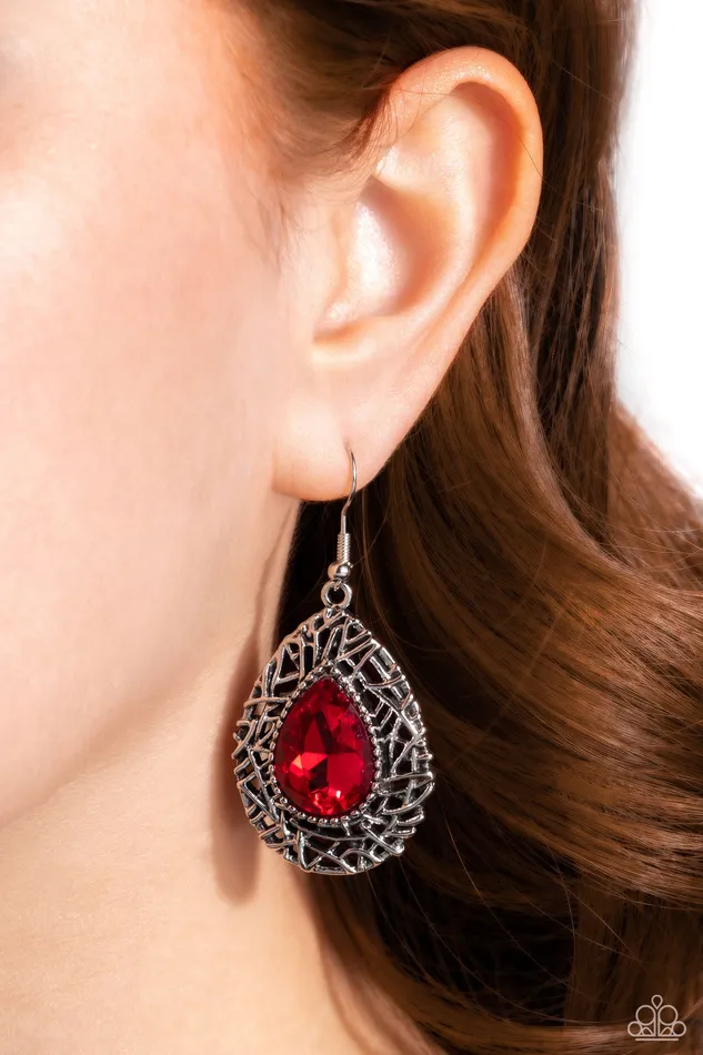 Earrings Nest Nouveau Red Paparazzi Accessories