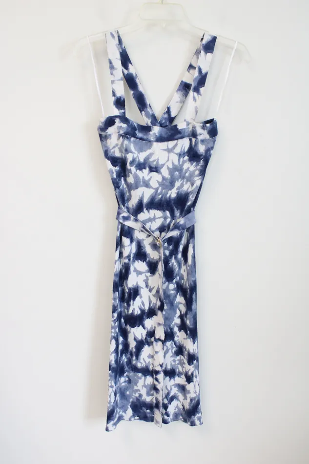 Earrings NEW Michael Kors True Navy Tie Dye Knit Fitted Belt Dress M Michael Kors Earrings NEW Michael Kors True Navy Tie Dye Knit Fitted Belt Dress M Michael Kors
