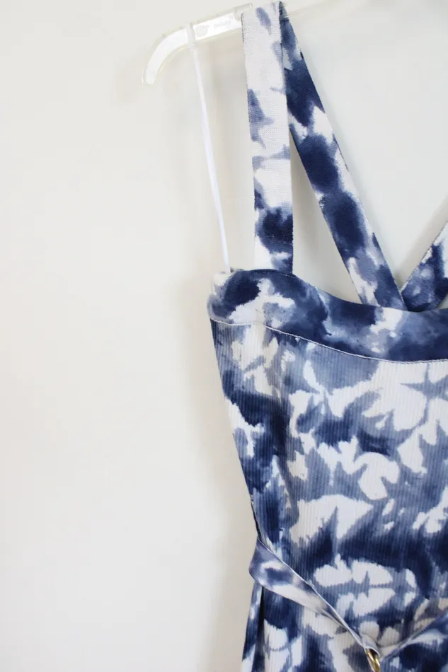 Earrings NEW Michael Kors True Navy Tie Dye Knit Fitted Belt Dress M Michael Kors