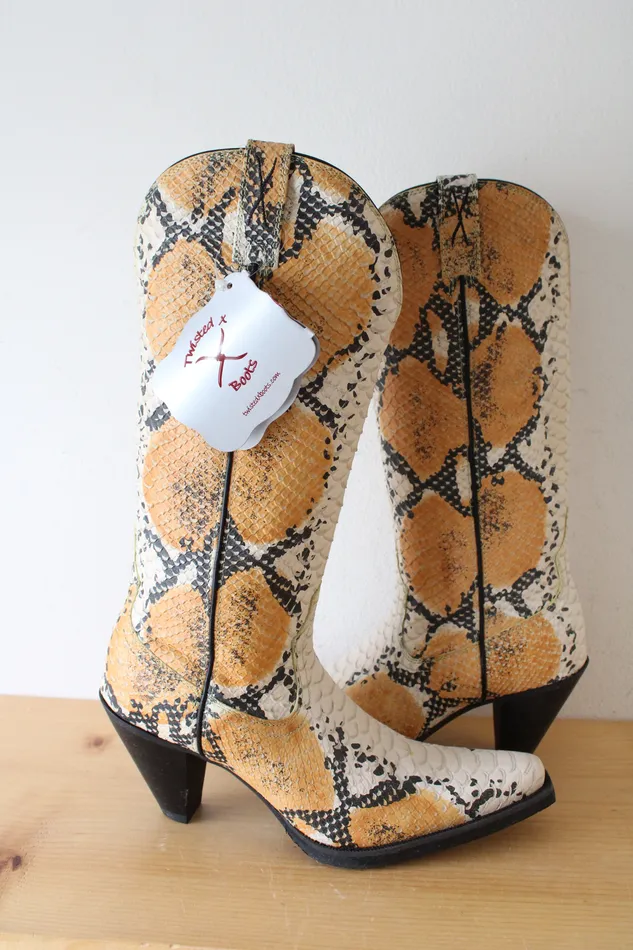 Earrings NEW Twisted X Boots Orange Snakeskin Heeled Cowgirl Boots Size 7 12 Twisted X Boots Earrings NEW Twisted X Boots Orange Snakeskin Heeled Cowgirl Boots Size 7 12 Twisted X Boots