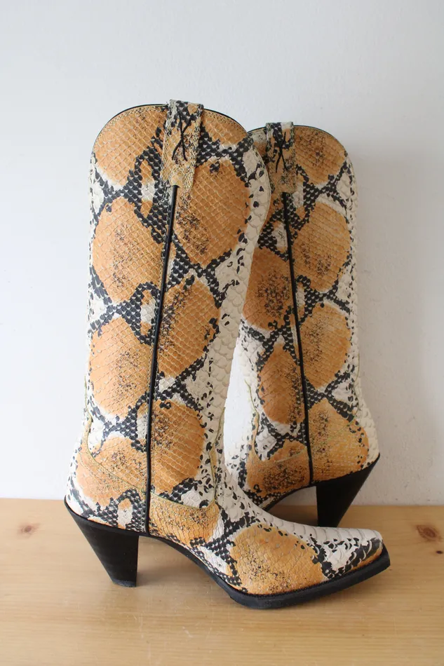 Earrings NEW Twisted X Boots Orange Snakeskin Heeled Cowgirl Boots Size 7 12 Twisted X Boots