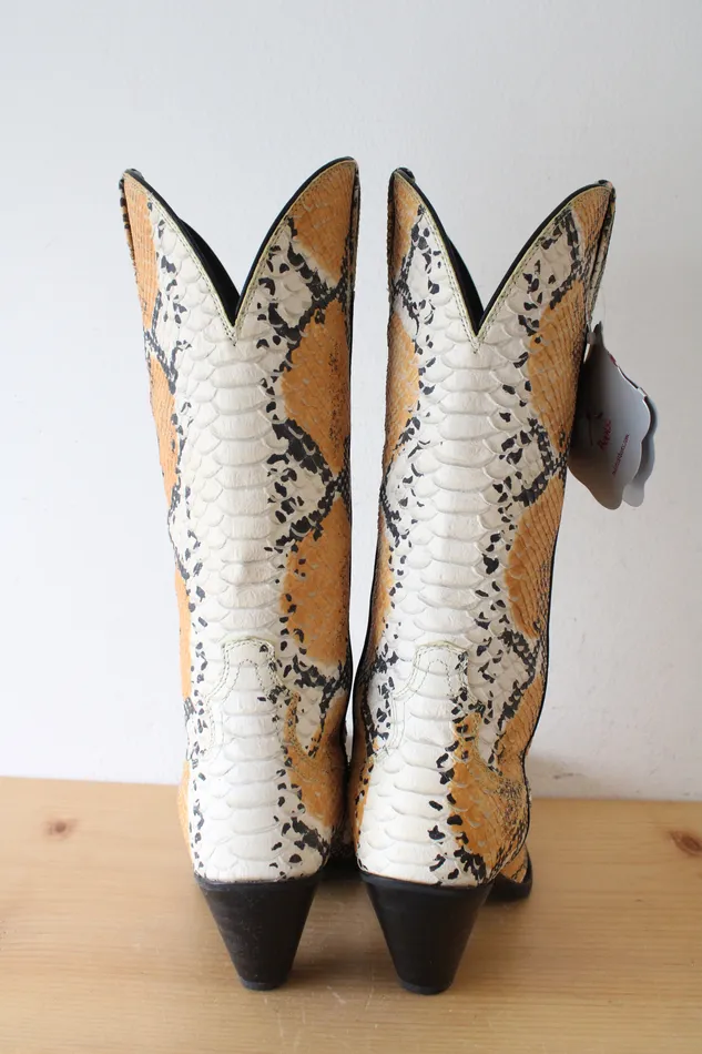 Earrings NEW Twisted X Boots Orange Snakeskin Heeled Cowgirl Boots Size 7 12 Twisted X Boots